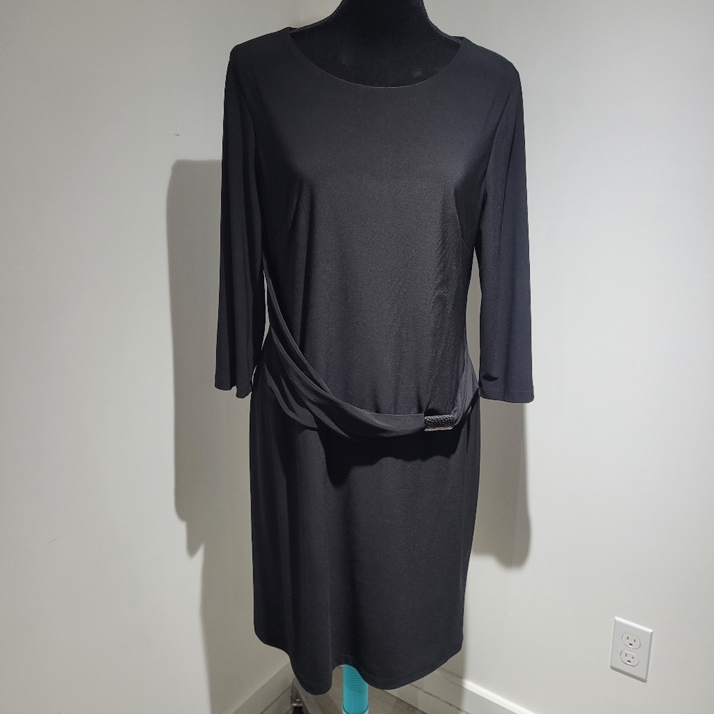 Jones & Co Women's Belted Sheath Dress Size 14 Little Black Dress Stretch